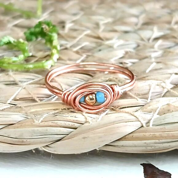Dainty Seed Bead Ring, Wire Wrapped Stackable Minimalist Ring, Size 10 - Picture 1 of 3